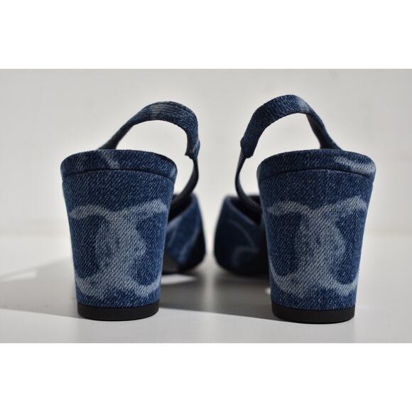 Chanel 23B Coco Sling Dark Blue Denim White CC Logo Slingback Block Heel 37 - Picture 11 of 12